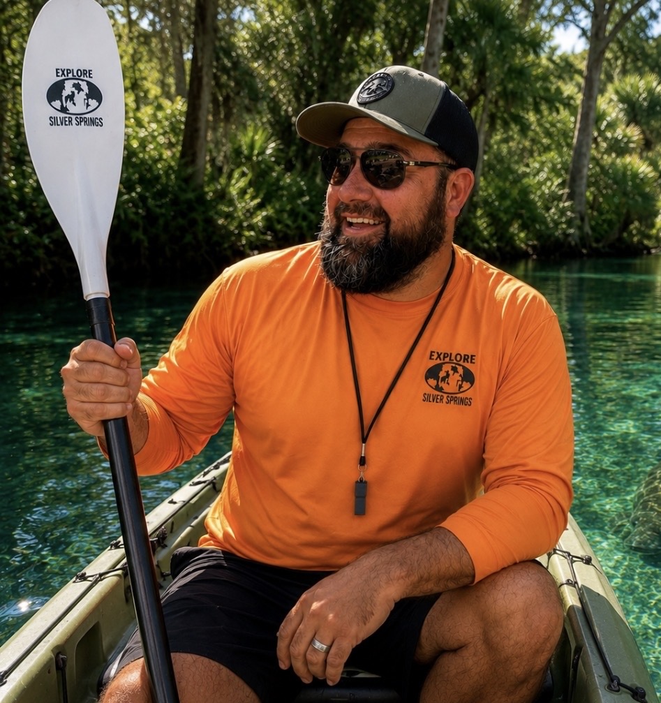 Expert River Guide Brad Mullins kayaking at Silver Springs